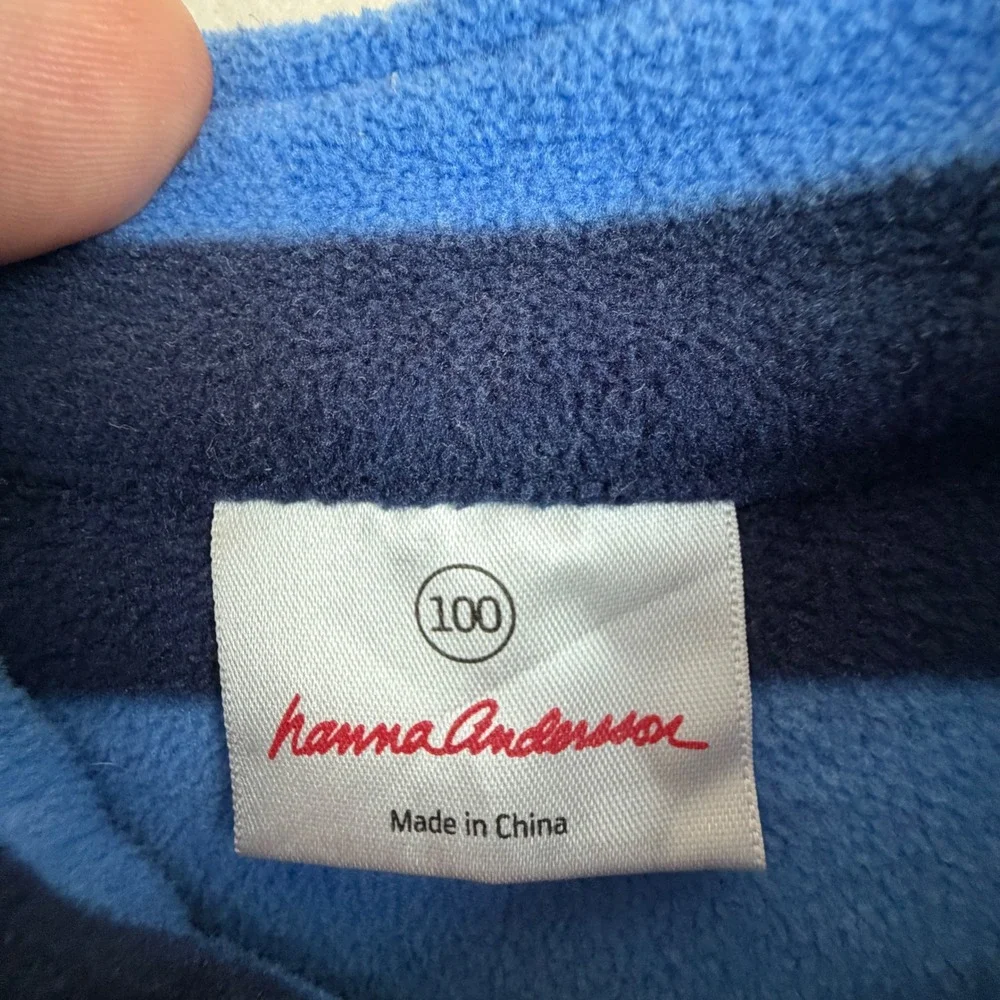 Hanna Andersson Boys Blue Striped Fleece Quarter Zip Pullover Size 100 3T 4T